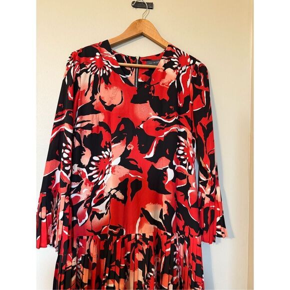 The Limited Size 6 Madison Avenue Pleated Shirt Dress Red Floral Flare Sleeve - Picture 6 of 11